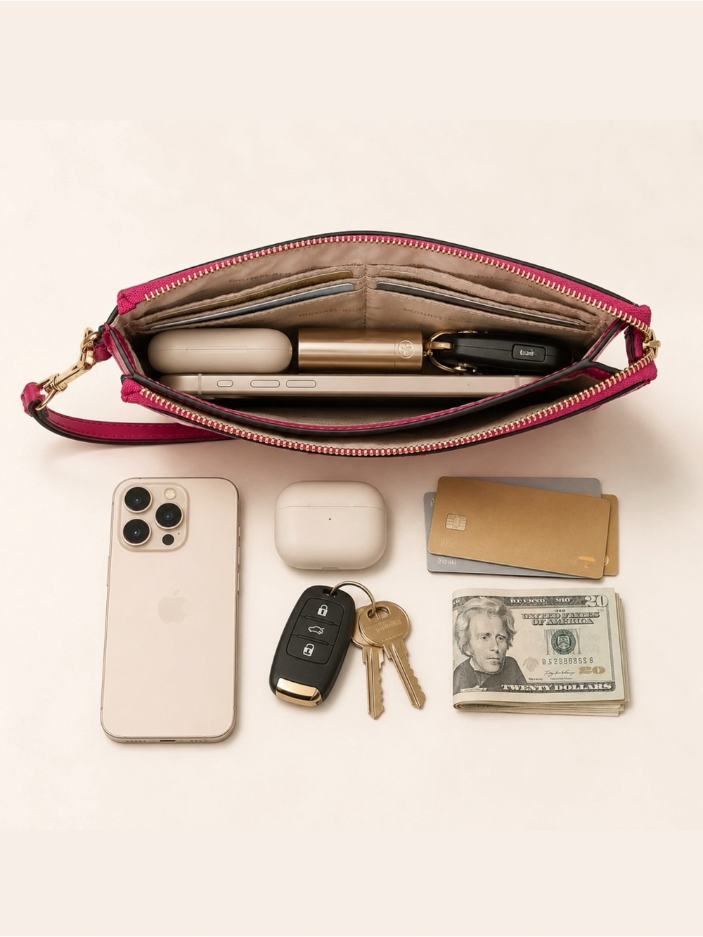 Michael Kors LOVE Studded Pink Leather Zip Wristlet Wallet Clutch Card Case - Picture 8 of 13
